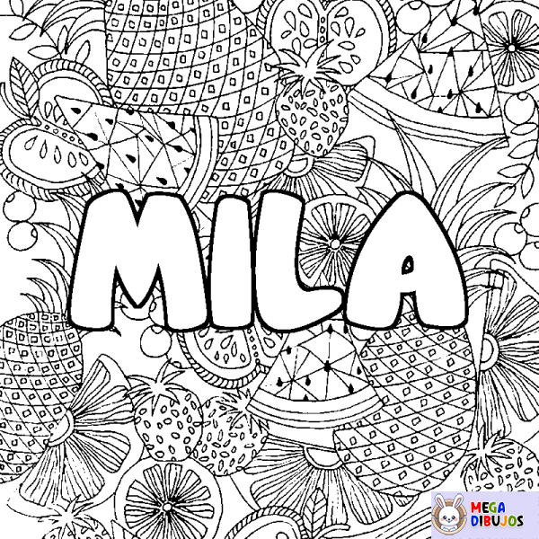 Coloración del nombre MILA - decorado mandala de frutas