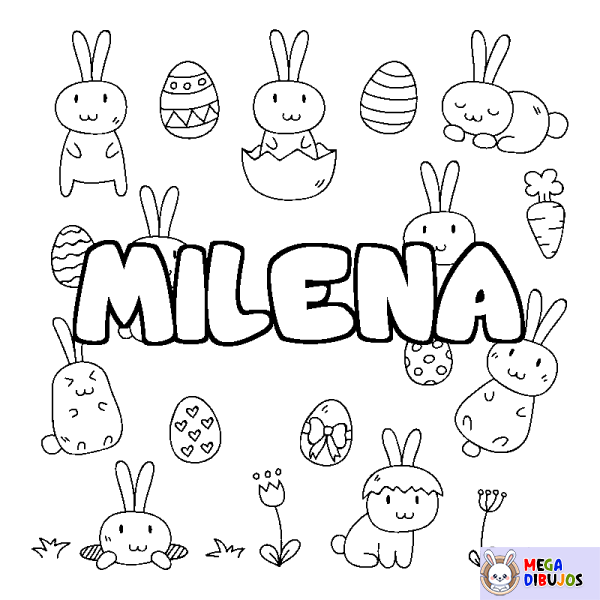 Coloración del nombre MILENA - decorado Pascua