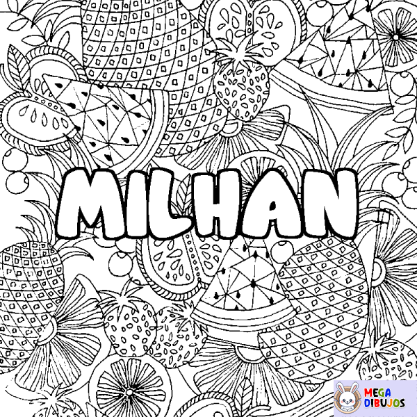 Coloración del nombre MILHAN - decorado mandala de frutas