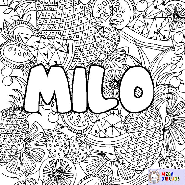 Coloración del nombre MILO - decorado mandala de frutas