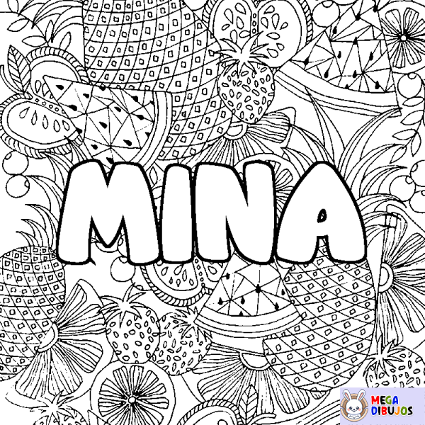 Coloración del nombre MINA - decorado mandala de frutas