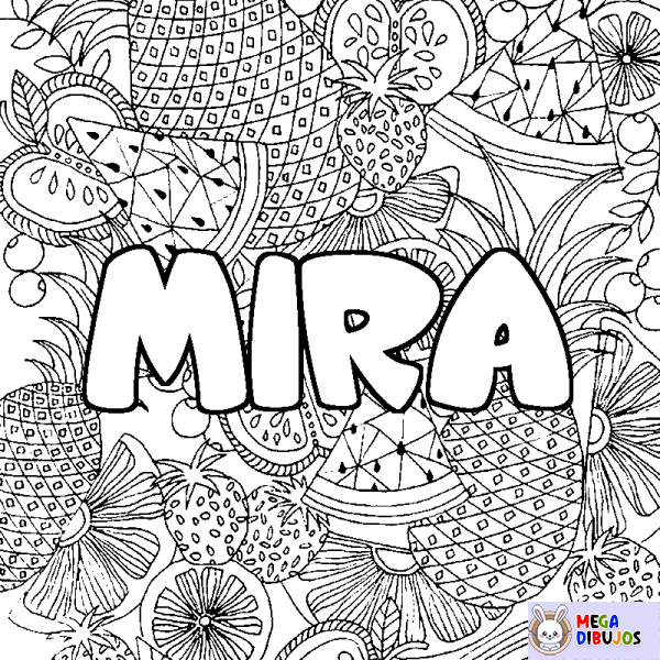 Coloración del nombre MIRA - decorado mandala de frutas