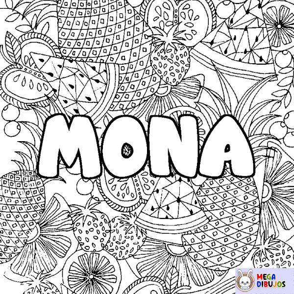 Coloración del nombre MONA - decorado mandala de frutas