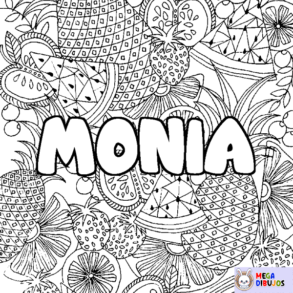 Coloración del nombre MONIA - decorado mandala de frutas