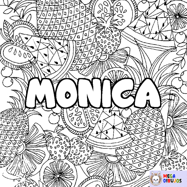 Coloración del nombre MONICA - decorado mandala de frutas