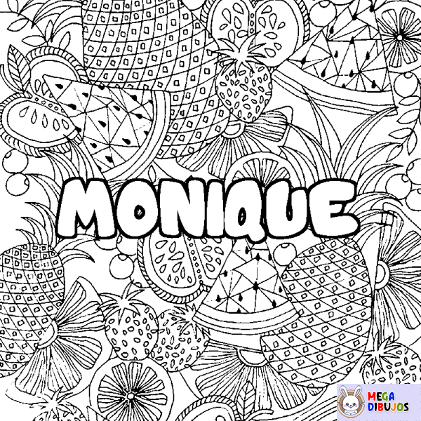 Coloración del nombre MONIQUE - decorado mandala de frutas