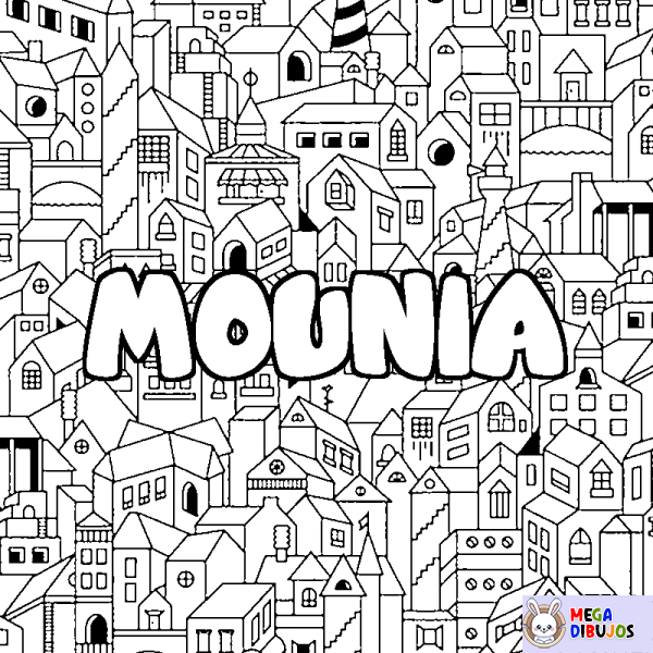 Coloración del nombre MOUNIA - decorado ciudad