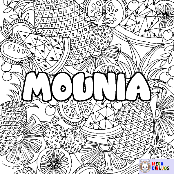 Coloración del nombre MOUNIA - decorado mandala de frutas