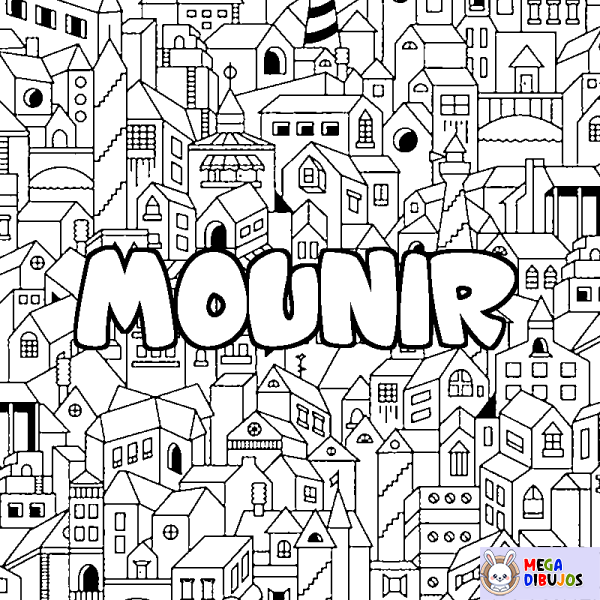 Coloración del nombre MOUNIR - decorado ciudad