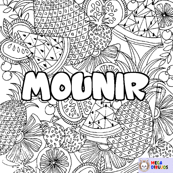 Coloración del nombre MOUNIR - decorado mandala de frutas