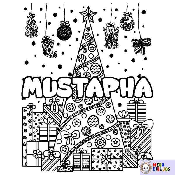 Coloración del nombre MUSTAPHA - decorado &aacute;rbol de Navidad y regalos