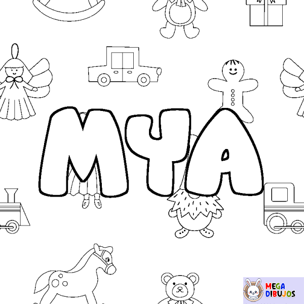 Coloración del nombre MYA - decorado juguetes