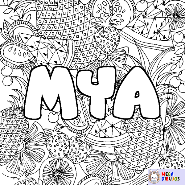 Coloración del nombre MYA - decorado mandala de frutas