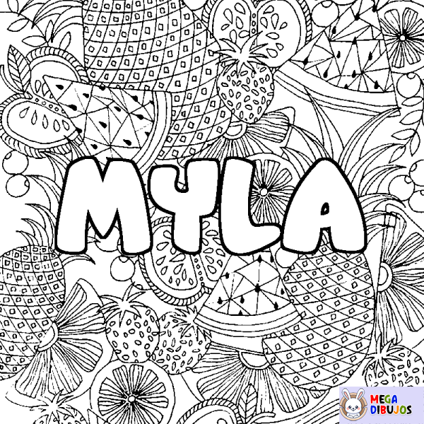 Coloración del nombre MYLA - decorado mandala de frutas