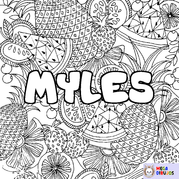 Coloración del nombre MYLES - decorado mandala de frutas