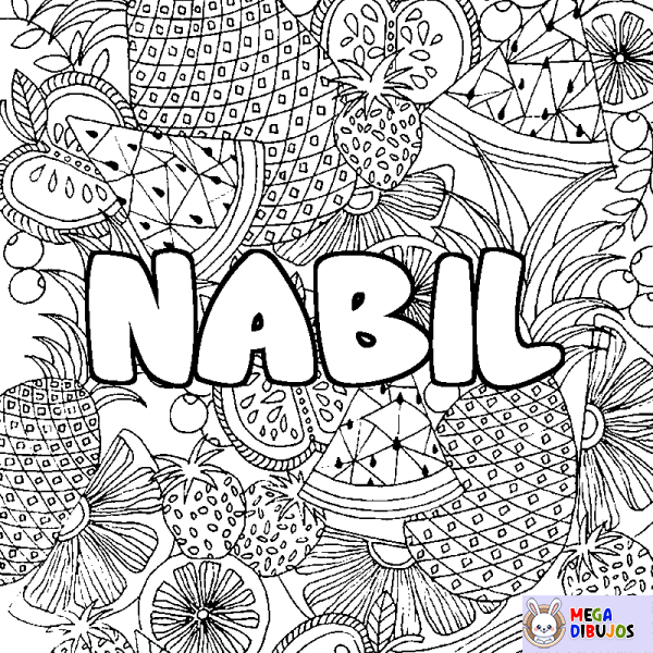 Coloración del nombre NABIL - decorado mandala de frutas