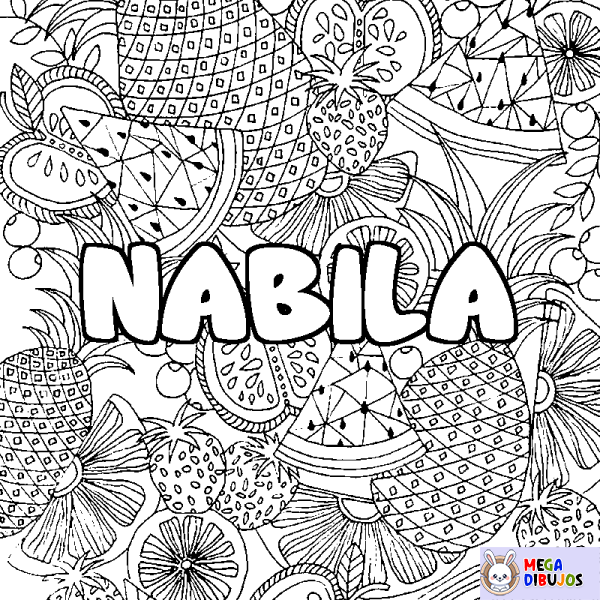 Coloración del nombre NABILA - decorado mandala de frutas