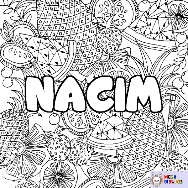 Coloración del nombre NACIM - decorado mandala de frutas