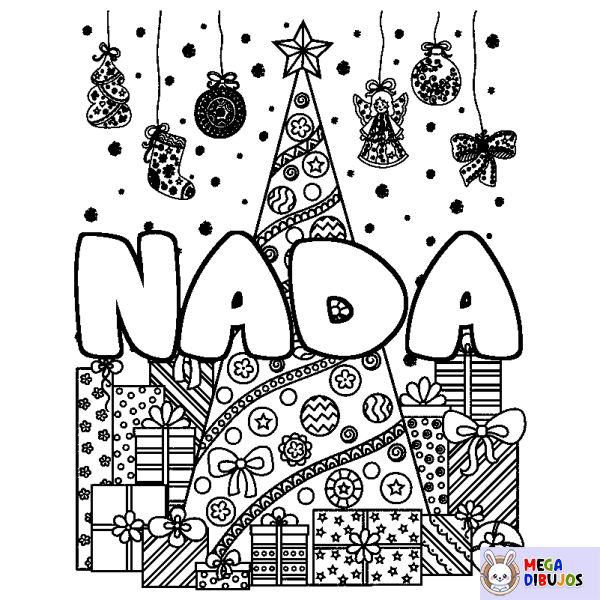 Coloración del nombre NADA - decorado &aacute;rbol de Navidad y regalos