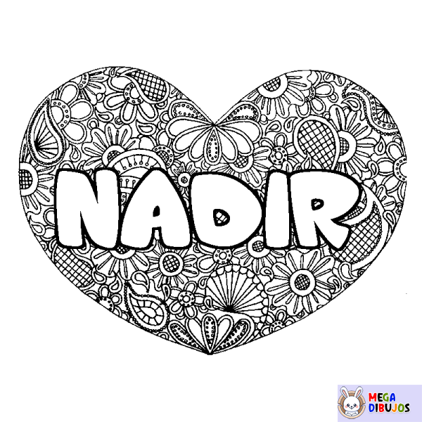 Coloración del nombre NADIR - decorado mandala de coraz&oacute;n