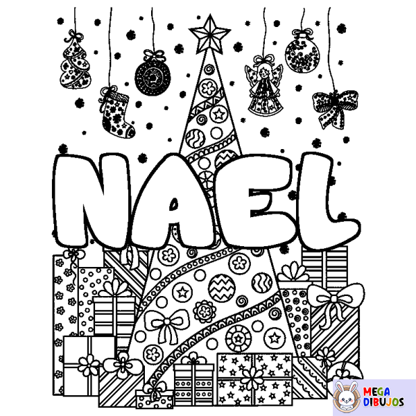 Coloración del nombre NAEL - decorado &aacute;rbol de Navidad y regalos