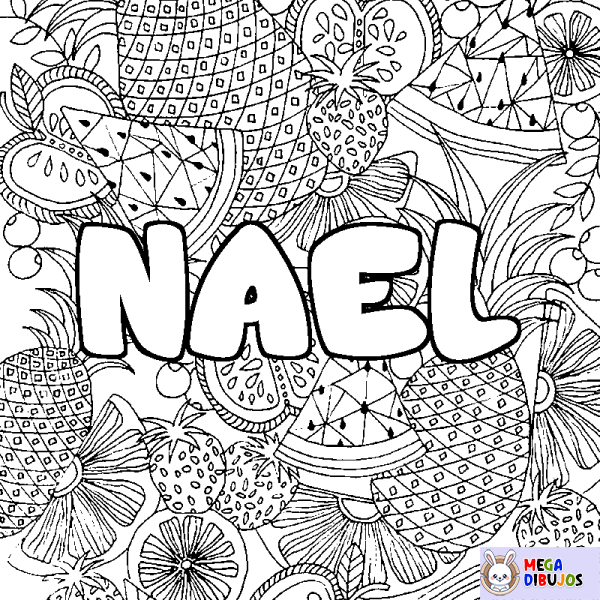 Coloración del nombre NAEL - decorado mandala de frutas