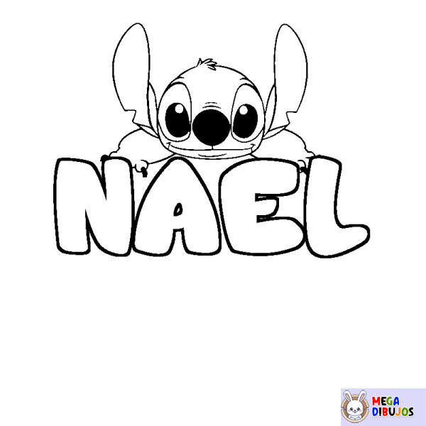 Coloración del nombre NAEL - decorado Stitch