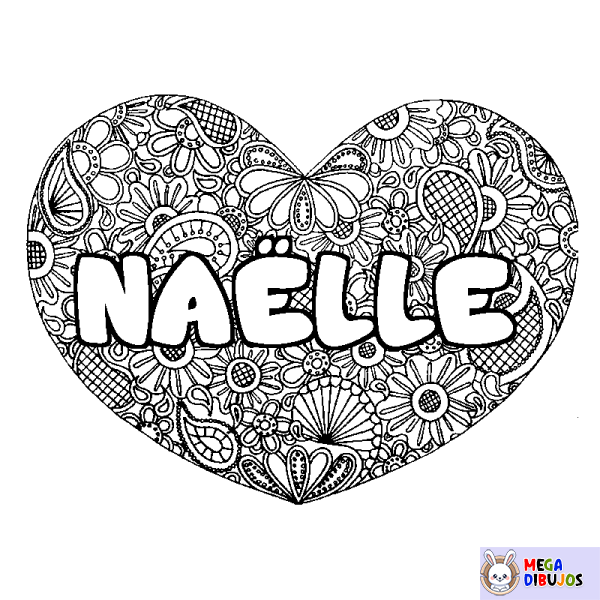 Coloración del nombre NA&Euml;LLE - decorado mandala de coraz&oacute;n