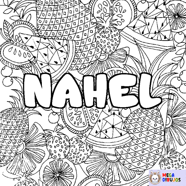 Coloración del nombre NAHEL - decorado mandala de frutas