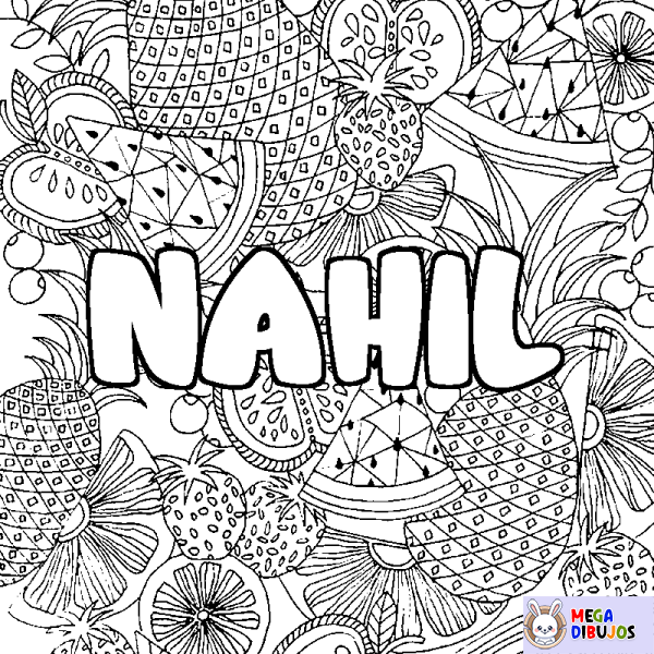 Coloración del nombre NAHIL - decorado mandala de frutas