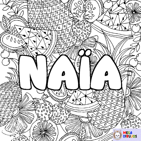 Coloración del nombre NA&Iuml;A - decorado mandala de frutas