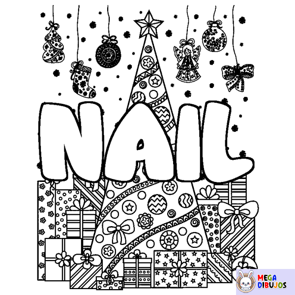 Coloración del nombre NAIL - decorado &aacute;rbol de Navidad y regalos