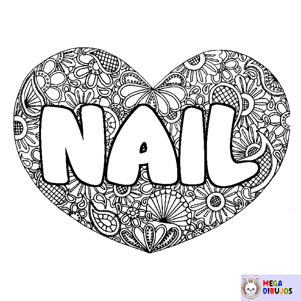 Coloración del nombre NAIL - decorado mandala de coraz&oacute;n