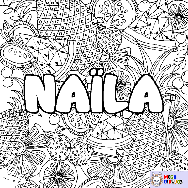 Coloración del nombre NA&Iuml;LA - decorado mandala de frutas