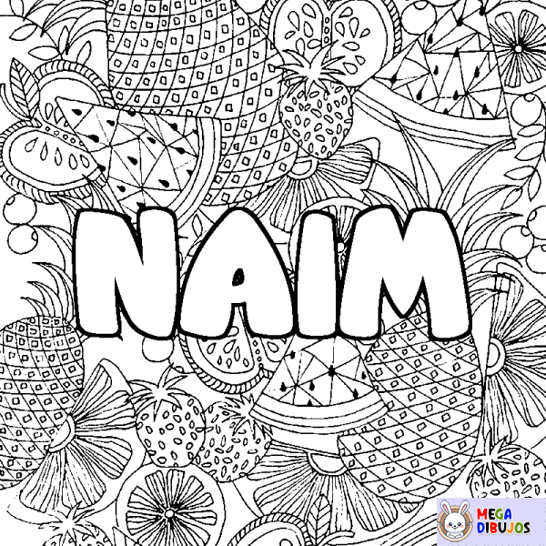 Coloración del nombre NAIM - decorado mandala de frutas