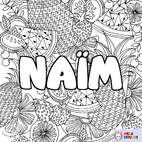 Coloración del nombre NA&Iuml;M - decorado mandala de frutas