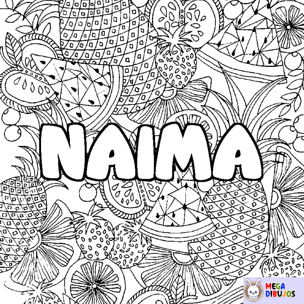 Coloración del nombre NAIMA - decorado mandala de frutas