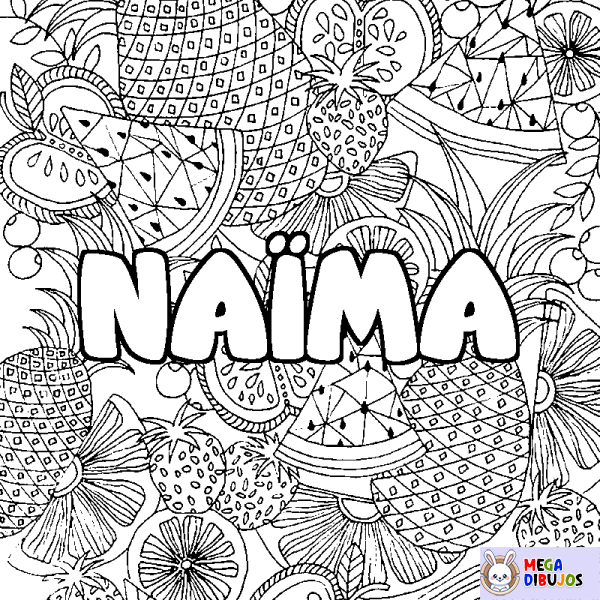 Coloración del nombre NA&Iuml;MA - decorado mandala de frutas