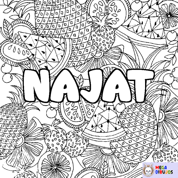 Coloración del nombre NAJAT - decorado mandala de frutas