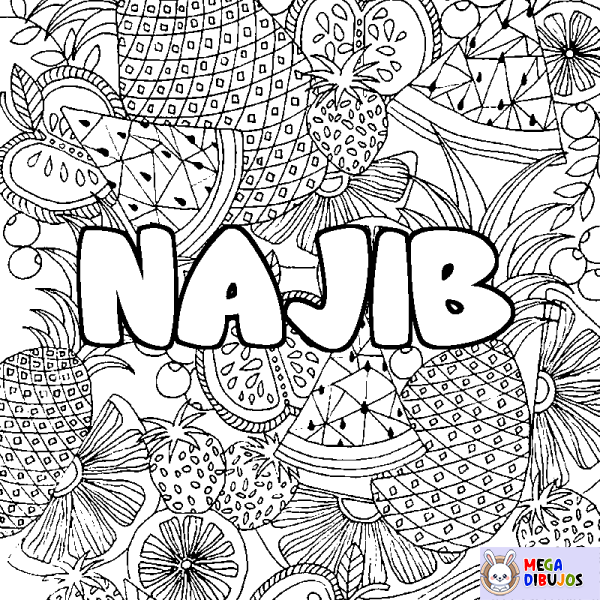 Coloración del nombre NAJIB - decorado mandala de frutas