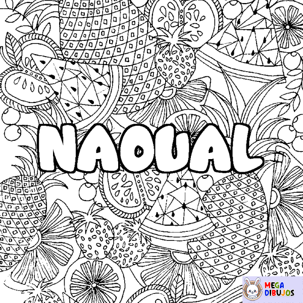 Coloración del nombre NAOUAL - decorado mandala de frutas