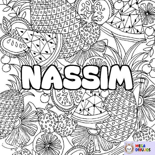 Coloración del nombre NASSIM - decorado mandala de frutas