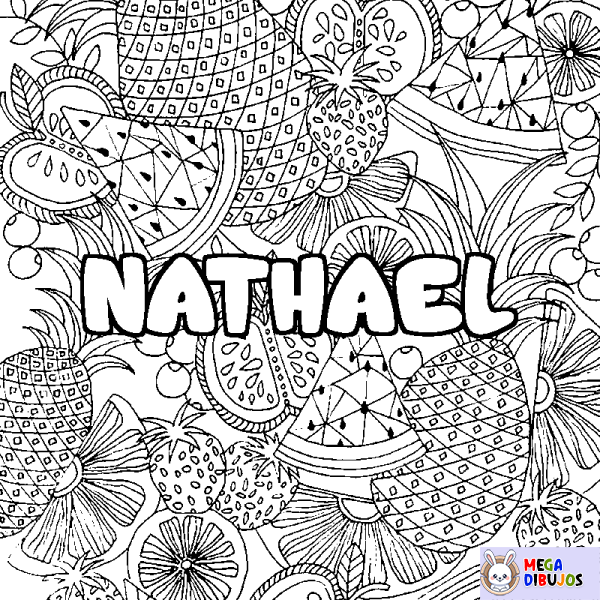 Coloración del nombre NATHAEL - decorado mandala de frutas