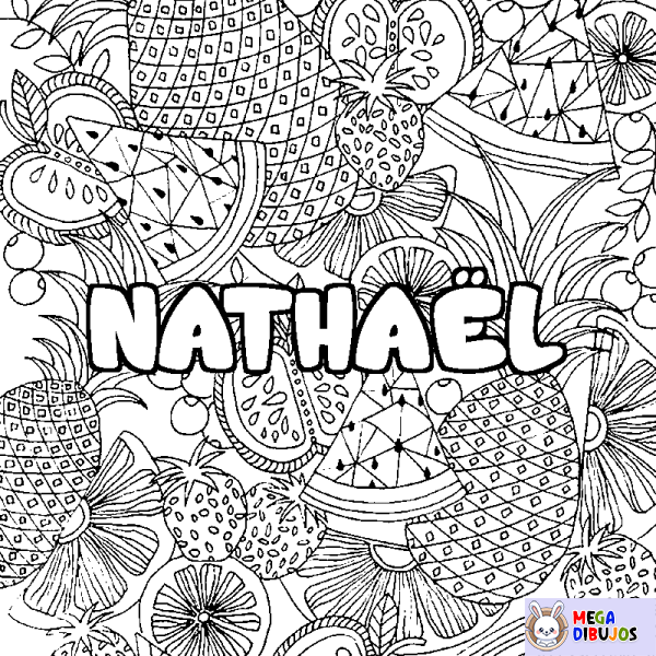 Coloración del nombre NATHA&Euml;L - decorado mandala de frutas