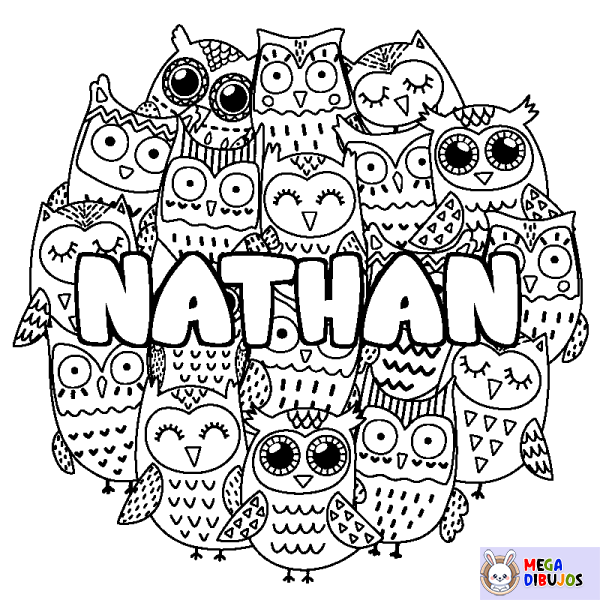 Coloración del nombre NATHAN - decorado b&uacute;hos