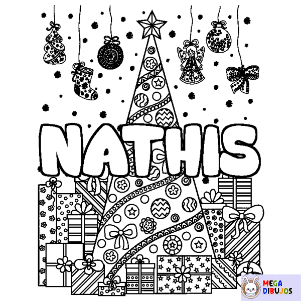 Coloración del nombre NATHIS - decorado &aacute;rbol de Navidad y regalos