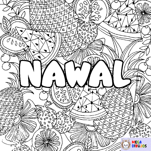 Coloración del nombre NAWAL - decorado mandala de frutas