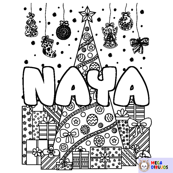 Coloración del nombre NAYA - decorado &aacute;rbol de Navidad y regalos