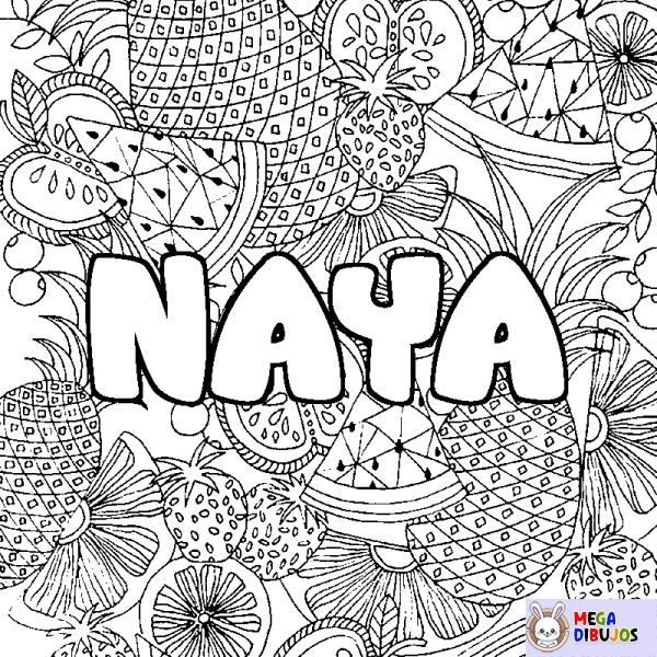 Coloración del nombre NAYA - decorado mandala de frutas