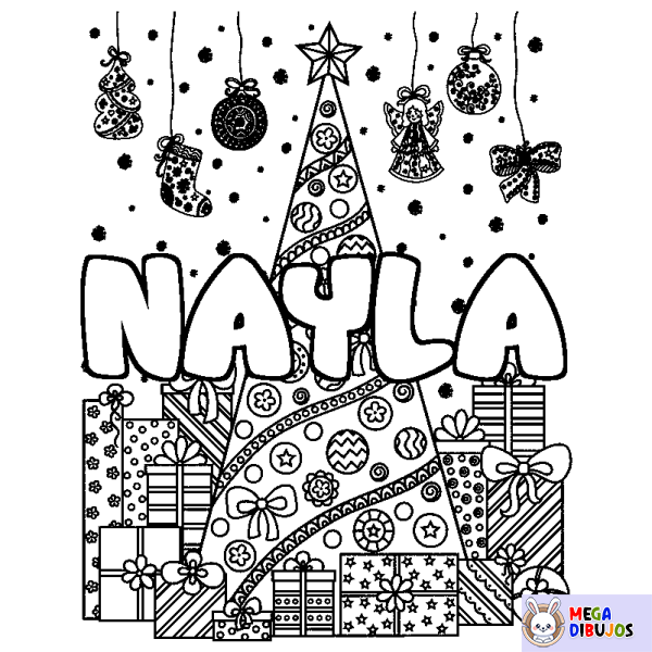 Coloración del nombre NAYLA - decorado &aacute;rbol de Navidad y regalos